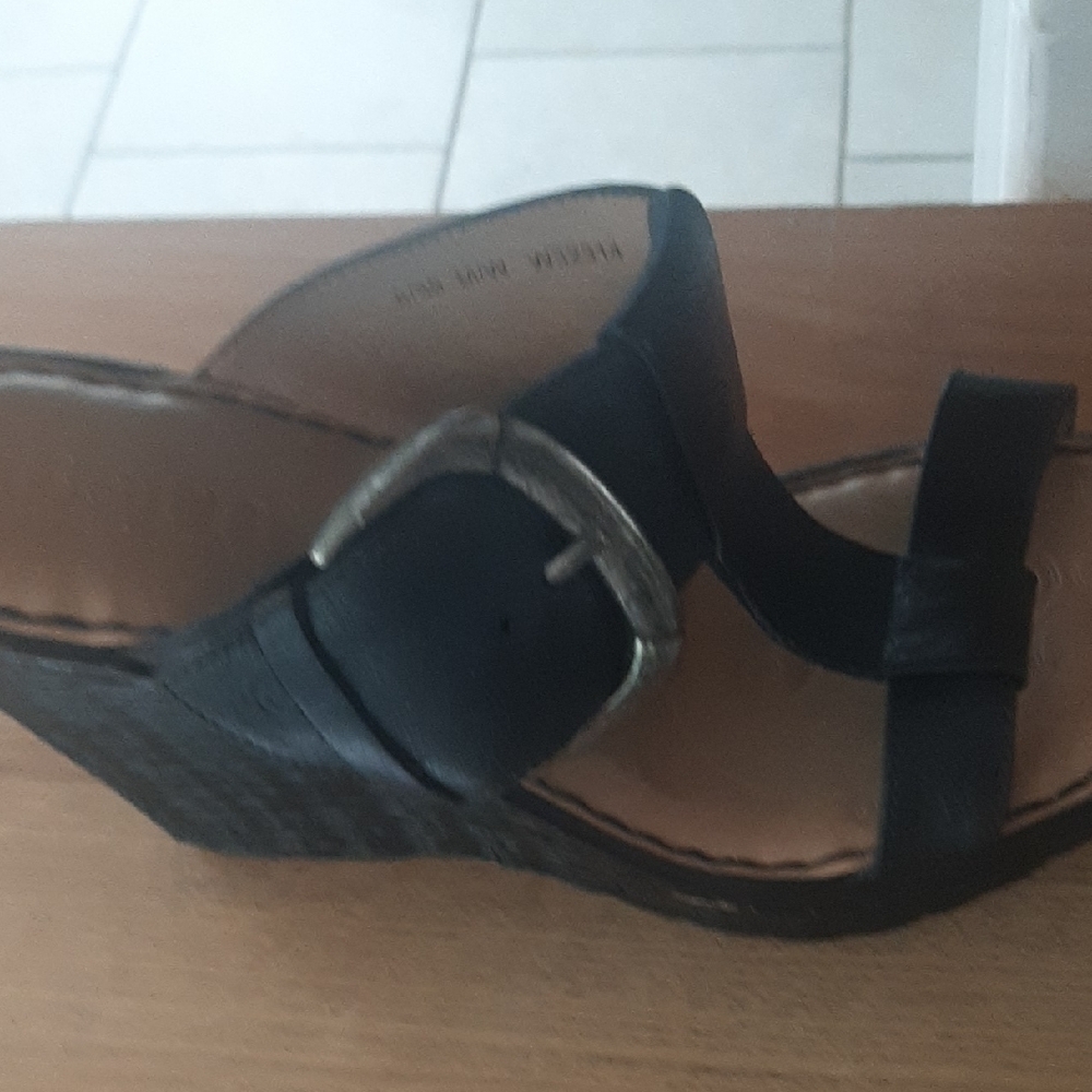 2 PAIR👡BORN👡Black&Brown LEATHER Wedge Sandals Size 8 - Picture 8 of 13